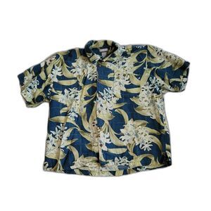 Breakwater Shirt Mens L Dark Blue Linen Camp Beach Button Up Short Sleeve